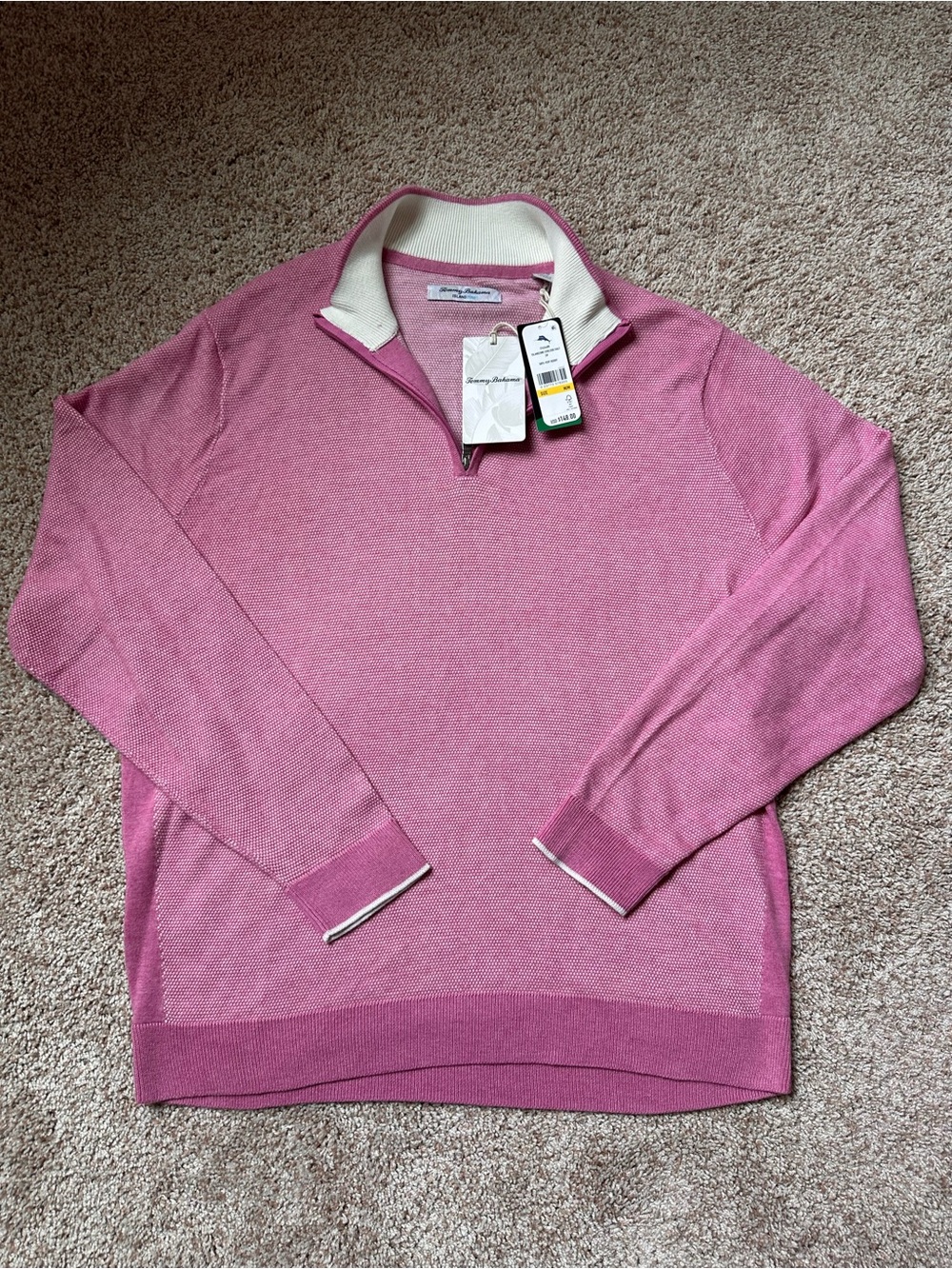 NWT Tommy Bahama IslandZone Coolside Half Zip Sweater Mens Medium Very Berry
